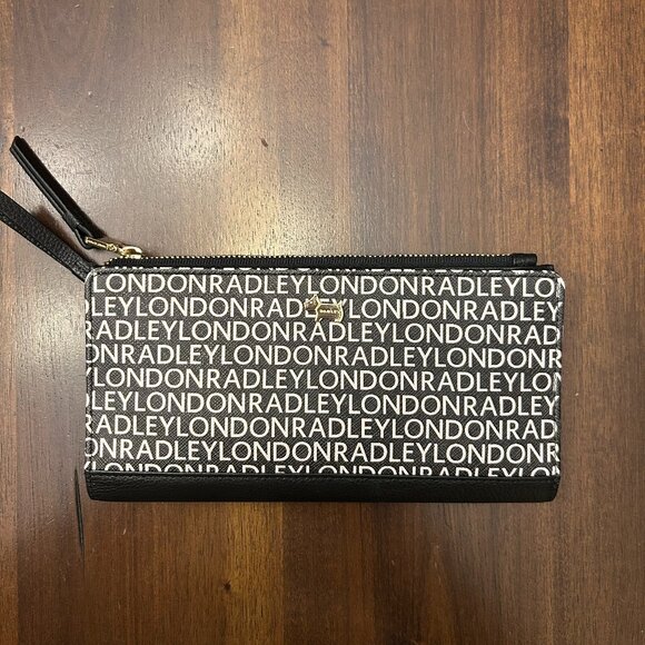 Radley London BiFold Signature Logo Matinee Black White Leather Zip Snap Wallet - Picture 1 of 16